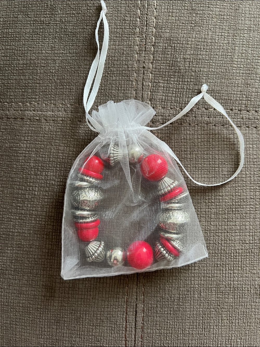Red Bead and Silver Accent Stretch Bracelet